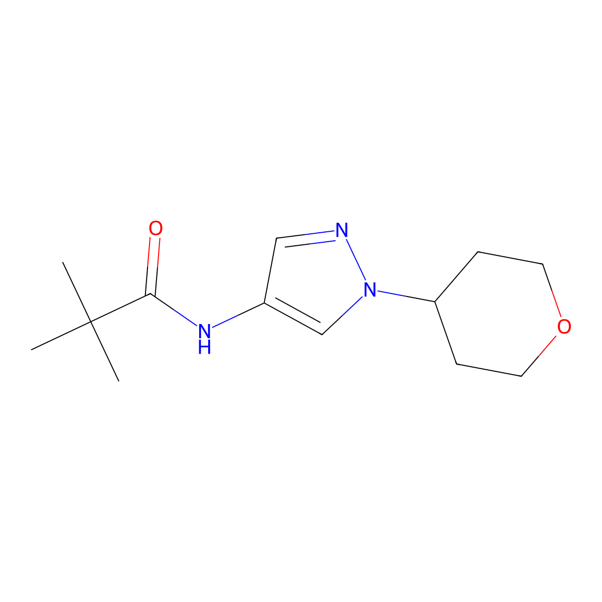 N-(1-(tetrahydro-2H-pyran-4-yl)-1H-pyrazol-4-yl)pivalamide molecular structure, CAS 1797895-32-9