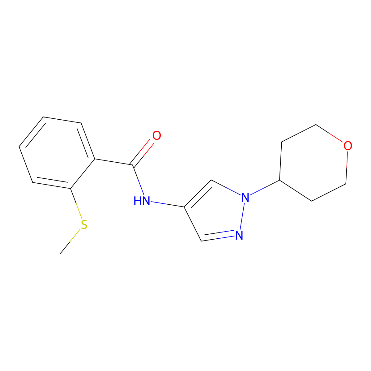 2-(methylthio)-N-(1-(tetrahydro-2H-pyran-4-yl)-1H-pyrazol-4-yl)benzamide molecular structure, CAS 1797895-47-6
