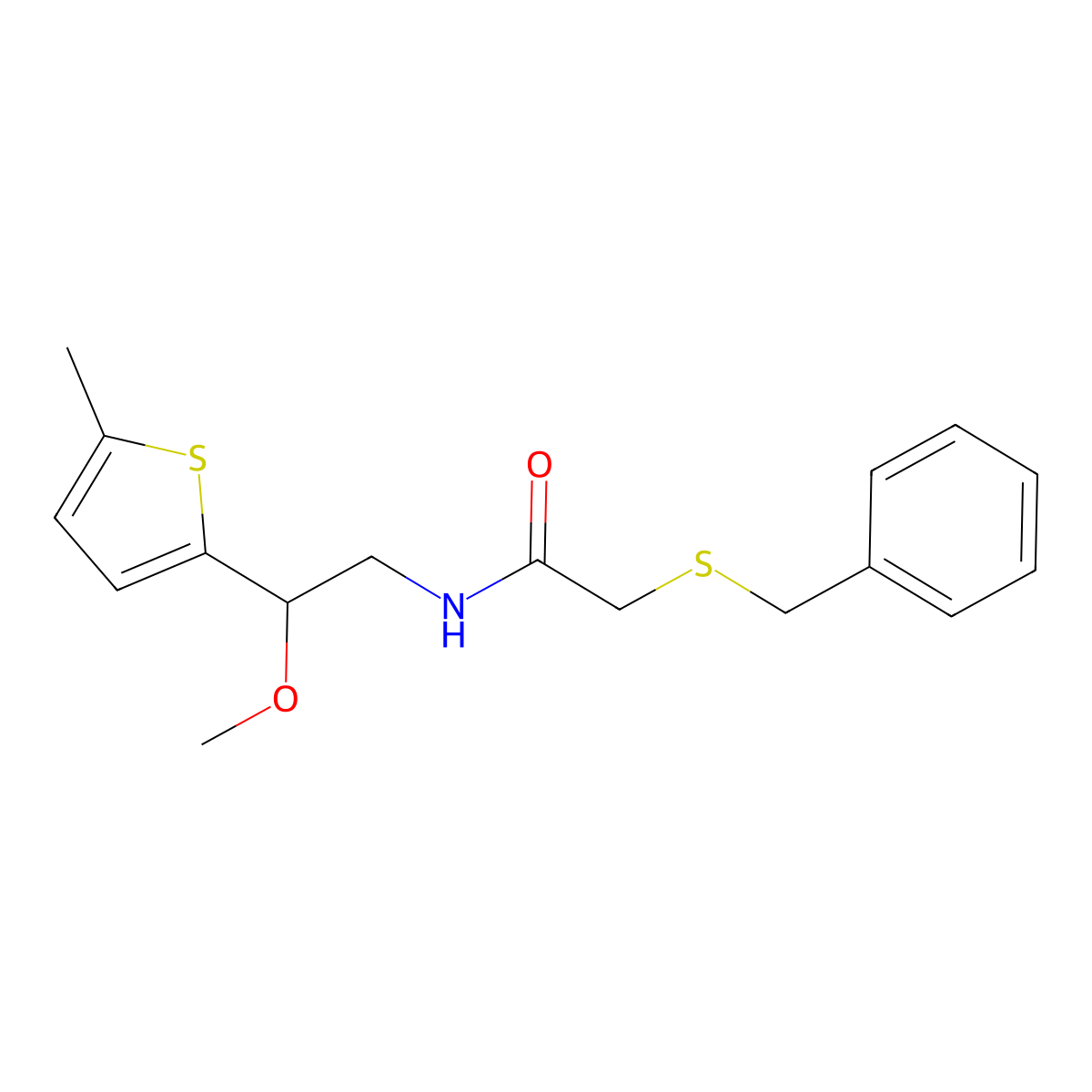 2-(benzylthio)-N-(2-methoxy-2-(5-methylthiophen-2-yl)ethyl)acetamide molecular structure, CAS 1797895-75-0