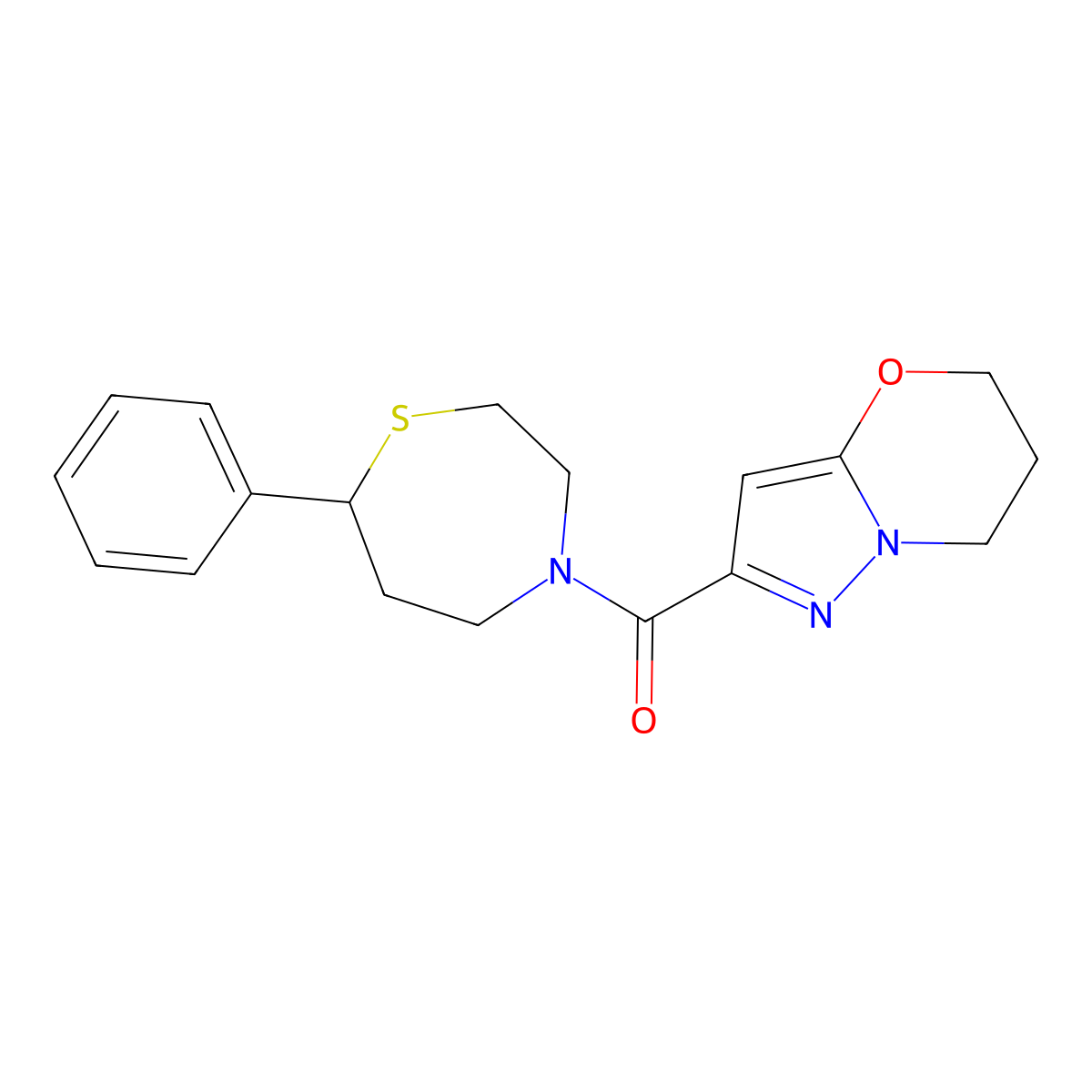 (6,7-dihydro-5H-pyrazolo[5,1-b][1,3]oxazin-2-yl)(7-phenyl-1,4-thiazepan-4-yl)methanone molecular structure, CAS 1797896-40-2