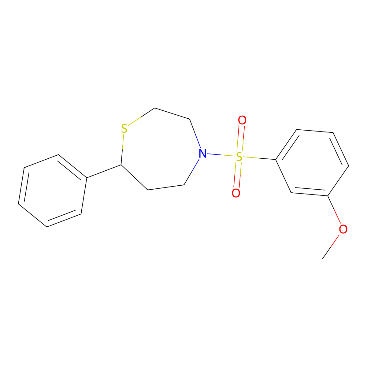 4-((3-Methoxyphenyl)sulfonyl)-7-phenyl-1,4-thiazepane molecular structure, CAS 1797896-64-0