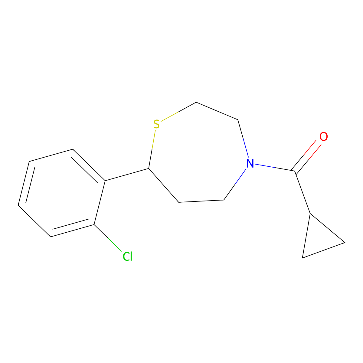 (7-(2-Chlorophenyl)-1,4-thiazepan-4-yl)(cyclopropyl)methanone molecular structure, CAS 1797896-72-0