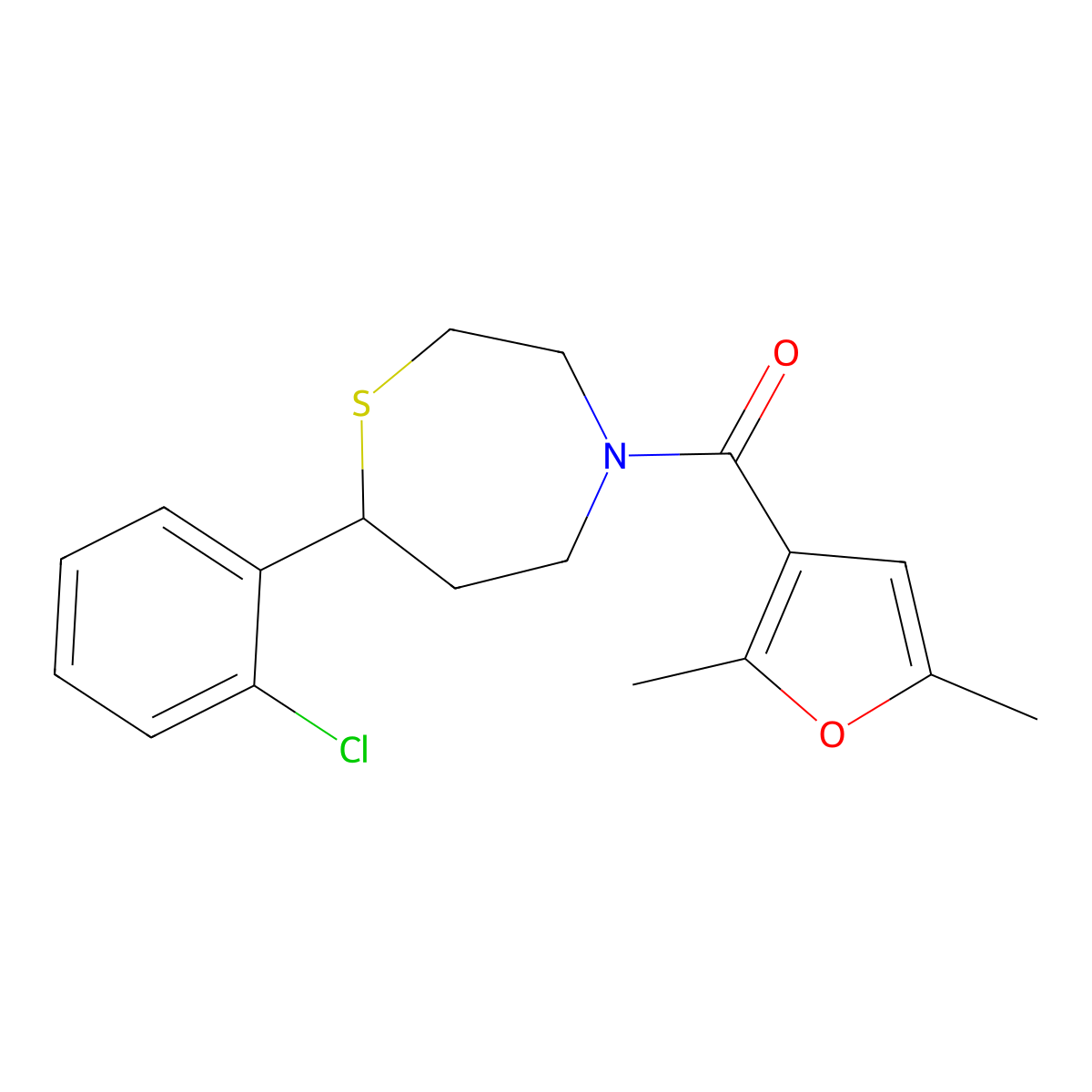 (7-(2-Chlorophenyl)-1,4-thiazepan-4-yl)(2,5-dimethylfuran-3-yl)methanone molecular structure, CAS 1797896-79-7