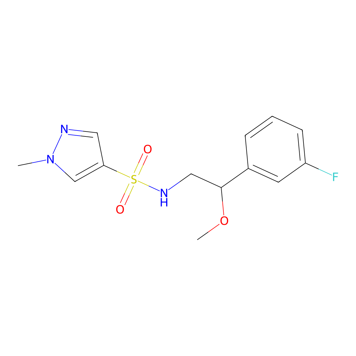 N-[2-(3-fluorophenyl)-2-methoxyethyl]-1-methyl-1H-pyrazole-4-sulfonamide molecular structure, CAS 1797897-09-6