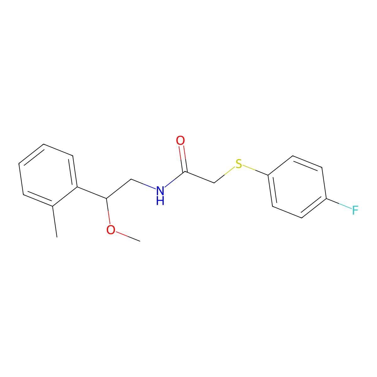 2-((4-fluorophenyl)thio)-N-(2-methoxy-2-(o-tolyl)ethyl)acetamide molecular structure, CAS 1797898-11-3