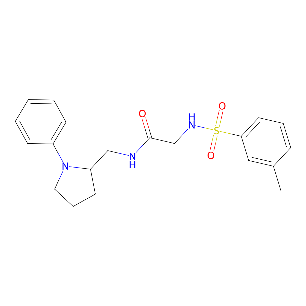2-(3-methylphenylsulfonamido)-N-((1-phenylpyrrolidin-2-yl)methyl)acetamide molecular structure, CAS 1797899-17-2
