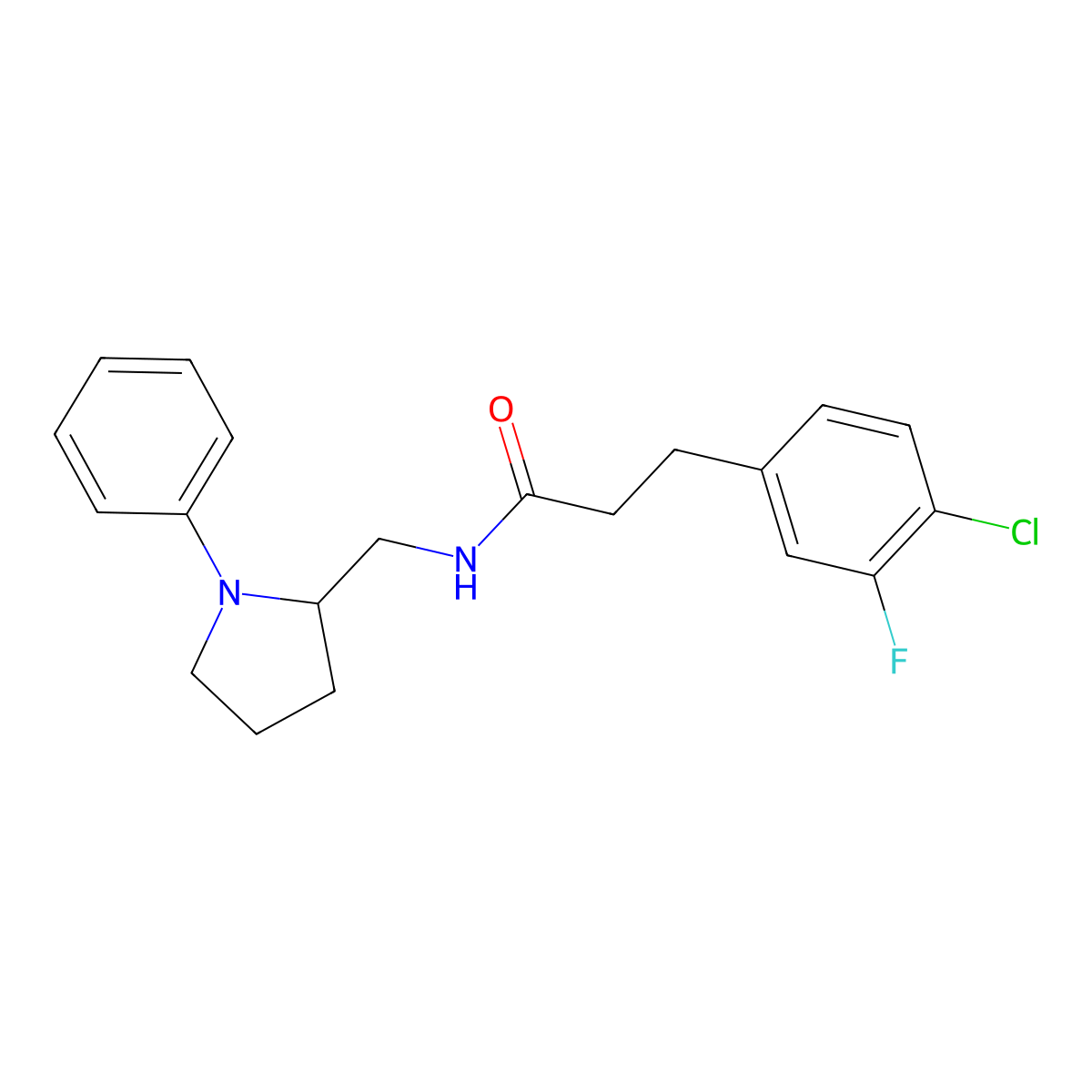 3-(4-chloro-3-fluorophenyl)-N-[(1-phenylpyrrolidin-2-yl)methyl]propanamide molecular structure, CAS 1797899-29-6