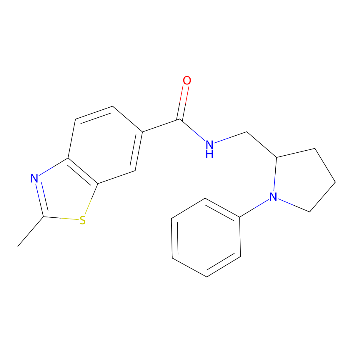 2-methyl-N-((1-phenylpyrrolidin-2-yl)methyl)benzo[d]thiazole-6-carboxamide molecular structure, CAS 1797899-39-8
