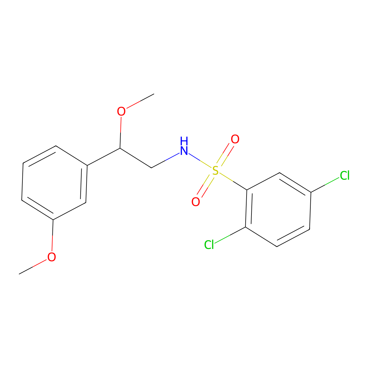 2,5-dichloro-N-(2-methoxy-2-(3-methoxyphenyl)ethyl)benzenesulfonamide molecular structure, CAS 1797899-73-0