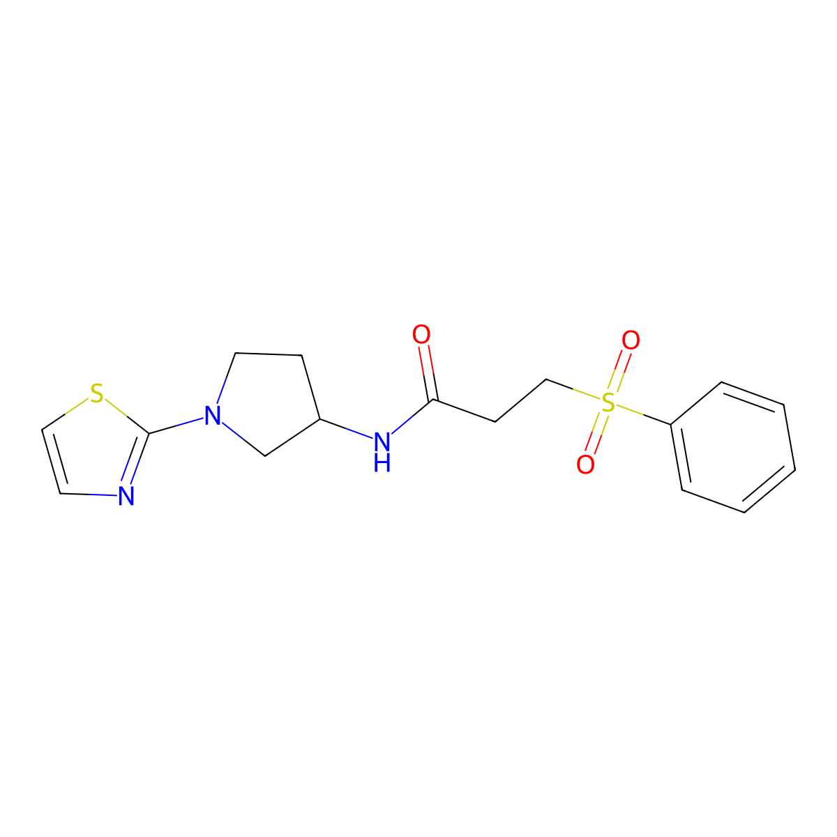3-(phenylsulfonyl)-N-(1-(thiazol-2-yl)pyrrolidin-3-yl)propanamide molecular structure, CAS 1797900-38-9