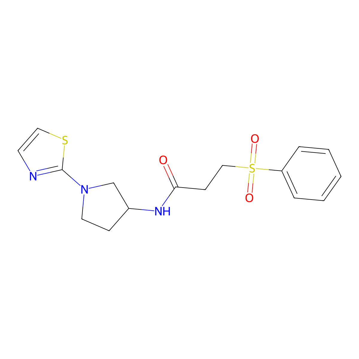 3-(phenylsulfonyl)-N-(1-(thiazol-2-yl)pyrrolidin-3-yl)propanamide molecular structure, CAS 1797900-38-9
