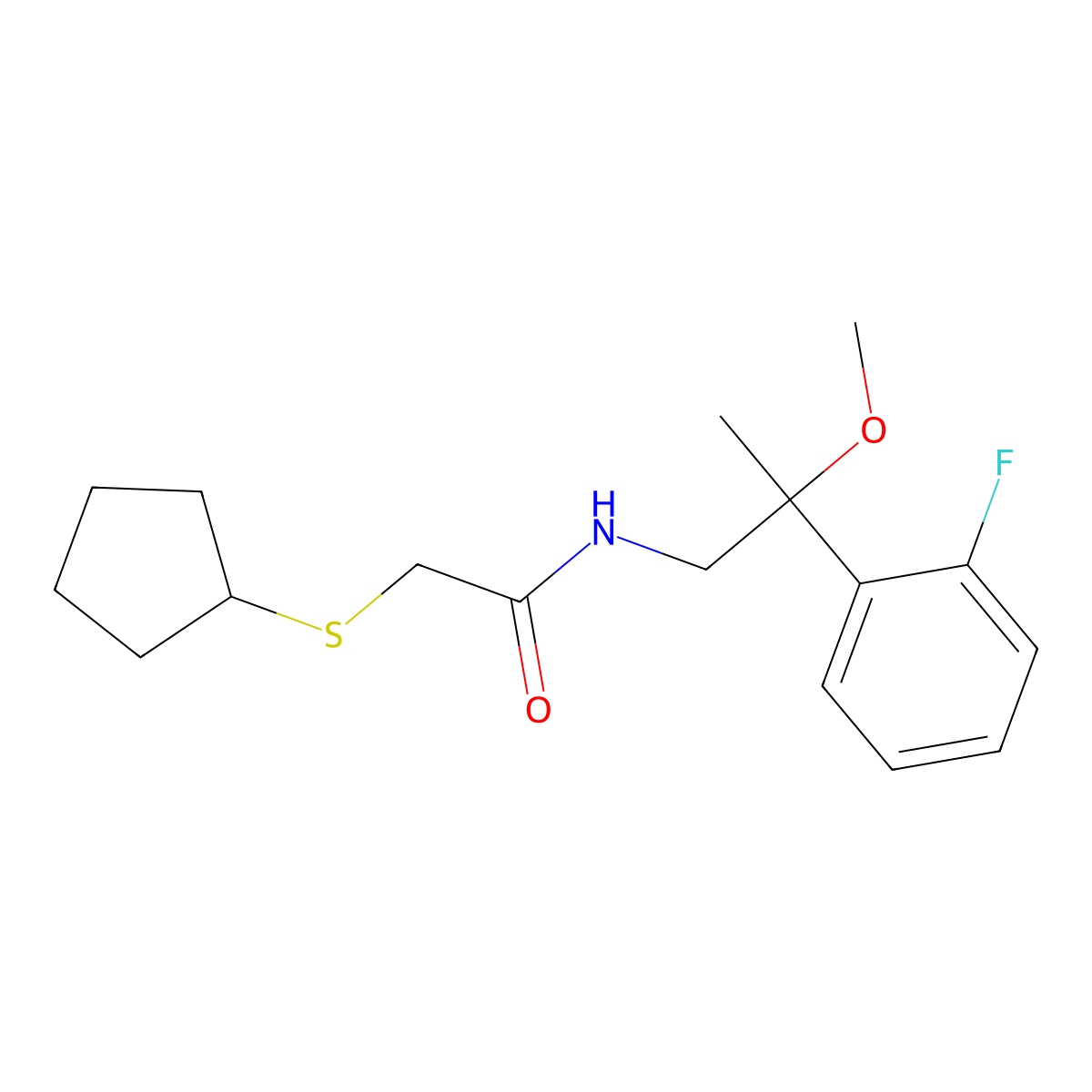2-(cyclopentylthio)-N-(2-(2-fluorophenyl)-2-methoxypropyl)acetamide molecular structure, CAS 1797900-39-0