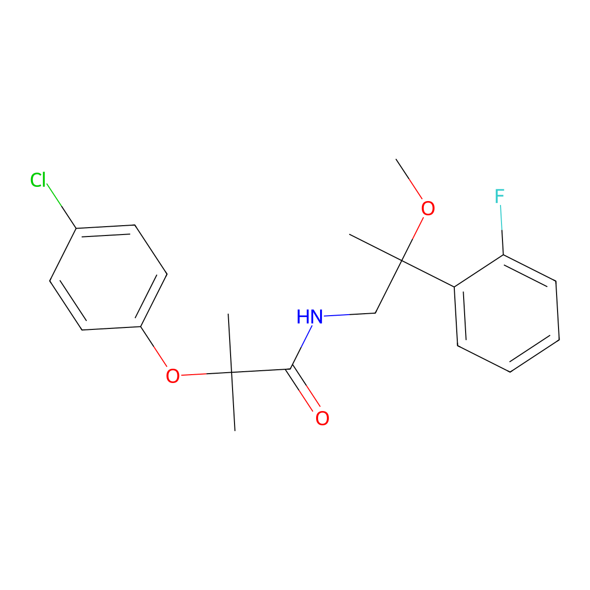 2-(4-Chlorophenoxy)-N-[2-(2-fluorophenyl)-2-methoxypropyl]-2-methylpropanamide molecular structure, CAS 1797900-41-4