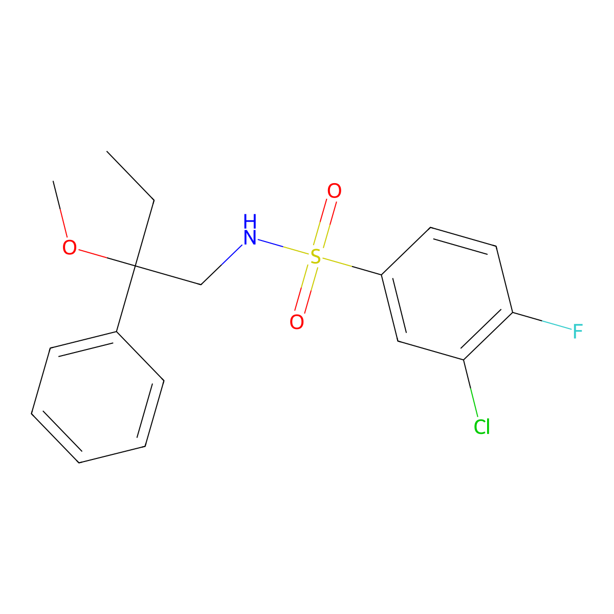 3-chloro-4-fluoro-N-(2-methoxy-2-phenylbutyl)benzenesulfonamide molecular structure, CAS 1797900-67-4