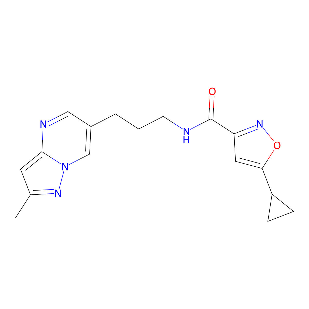 5-cyclopropyl-N-(3-(2-methylpyrazolo[1,5-a]pyrimidin-6-yl)propyl)isoxazole-3-carboxamide molecular structure, CAS 1797900-76-5