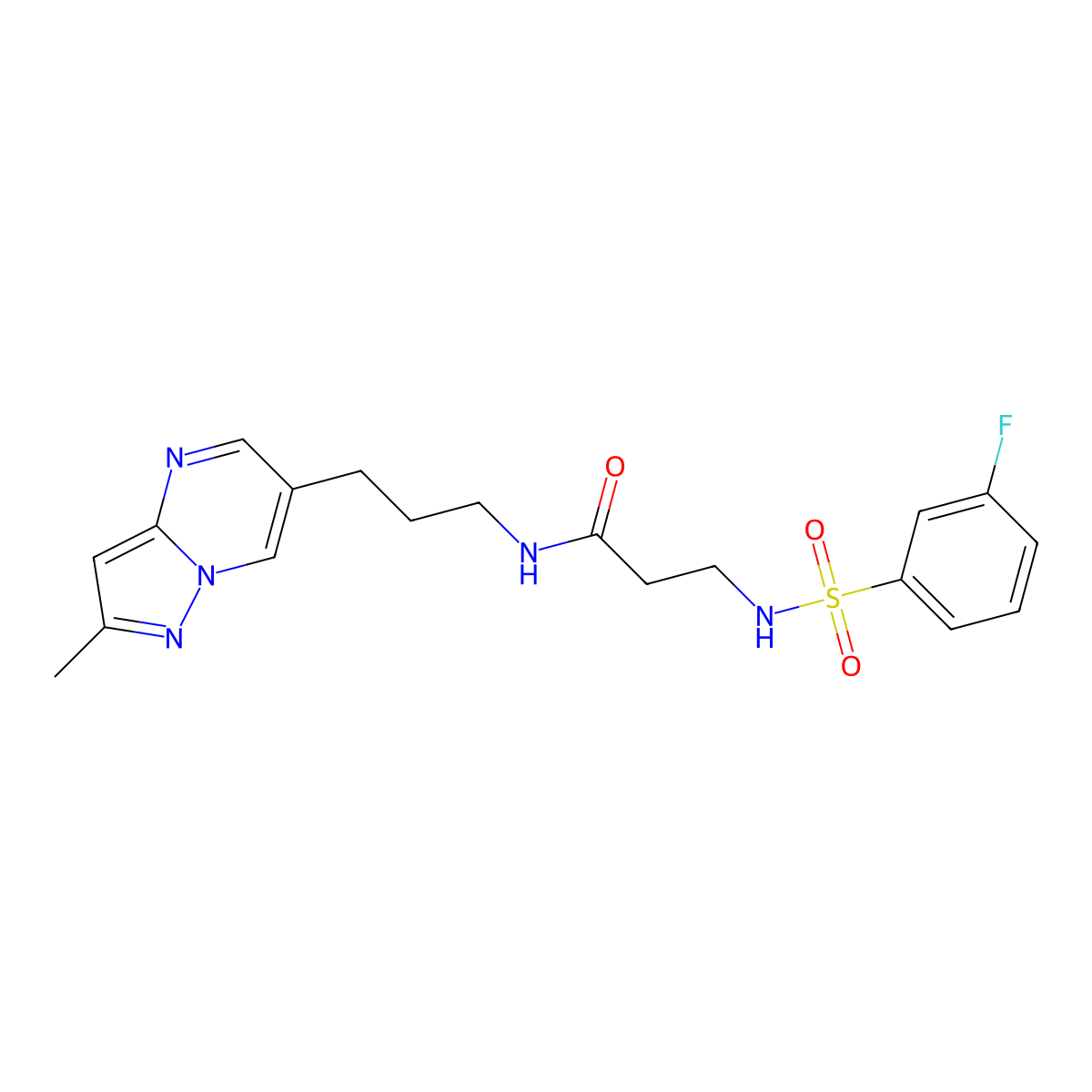 3-(3-fluorobenzenesulfonamido)-N-(3-{2-methylpyrazolo[1,5-a]pyrimidin-6-yl}propyl)propanamide molecular structure, CAS 1797901-14-4