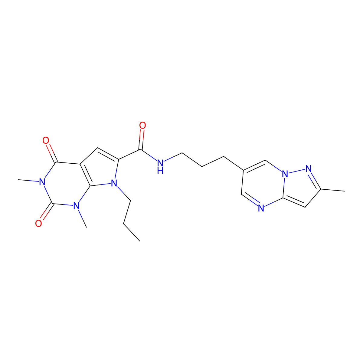 1,3-dimethyl-N-(3-(2-methylpyrazolo[1,5-a]pyrimidin-6-yl)propyl)-2,4-dioxo-7-propyl-2,3,4,7-tetrahydro-1H-pyrrolo[2,3-d]pyrimidine-6-carboxamide molecular structure, CAS 1797901-31-5