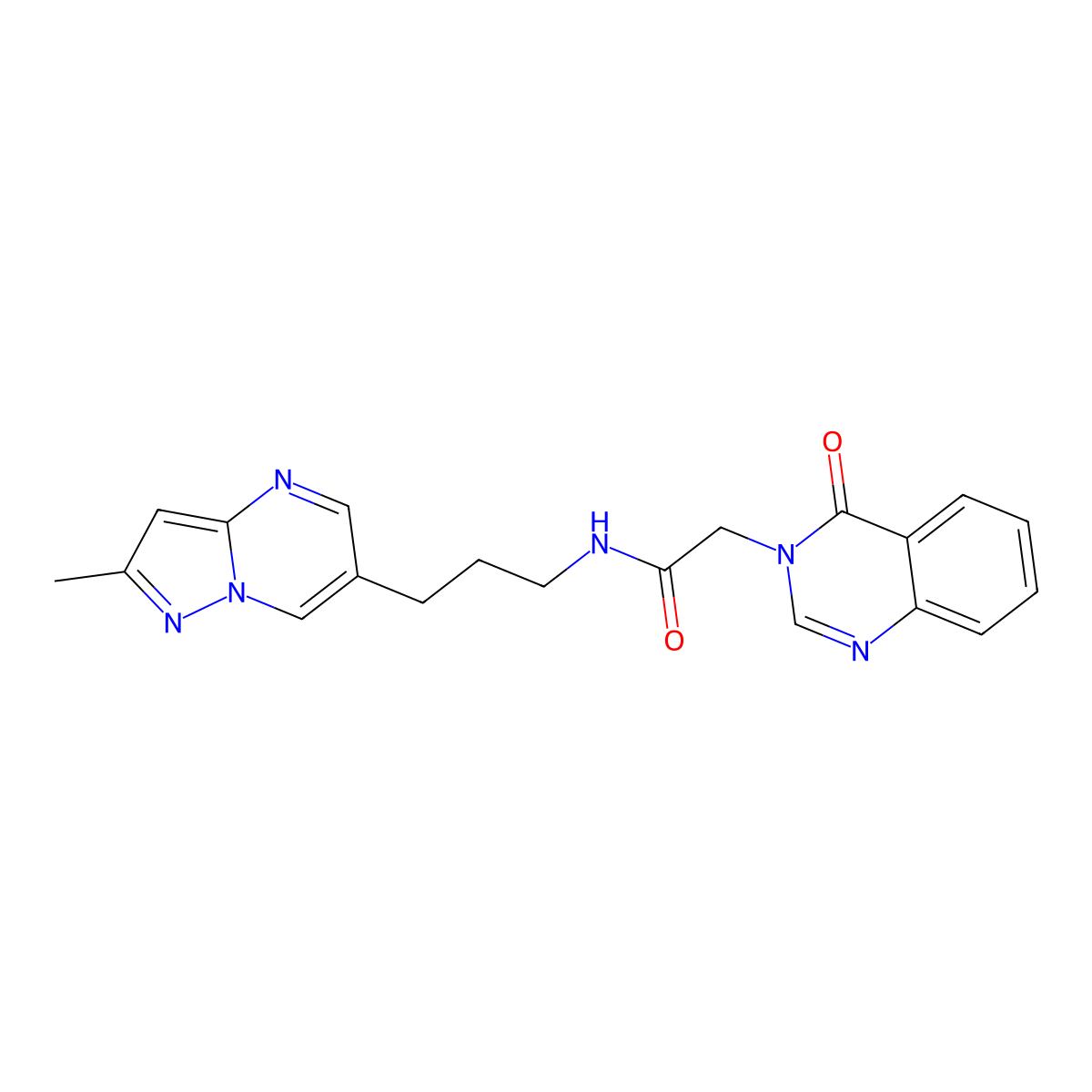 N-(3-(2-methylpyrazolo[1,5-a]pyrimidin-6-yl)propyl)-2-(4-oxoquinazolin-3(4H)-yl)acetamide molecular structure, CAS 1797901-37-1