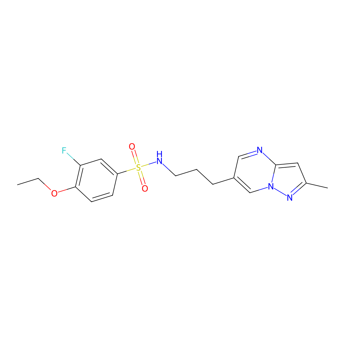 4-ethoxy-3-fluoro-N-(3-(2-methylpyrazolo[1,5-a]pyrimidin-6-yl)propyl)benzenesulfonamide molecular structure, CAS 1797901-44-0