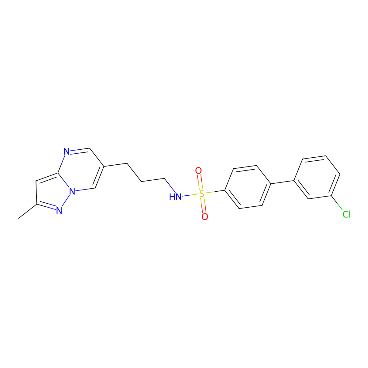3'-chloro-N-(3-{2-methylpyrazolo[1,5-a]pyrimidin-6-yl}propyl)-[1,1'-biphenyl]-4-sulfonamide molecular structure, CAS 1797901-55-3