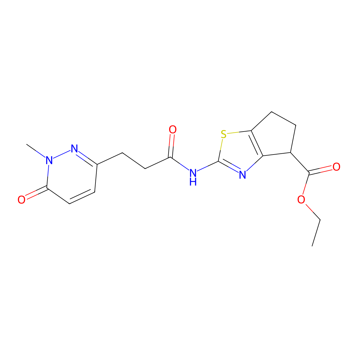 ethyl 2-(3-(1-methyl-6-oxo-1,6-dihydropyridazin-3-yl)propanamido)-5,6-dihydro-4H-cyclopenta[d]thiazole-4-carboxylate molecular structure, CAS 1797901-82-6