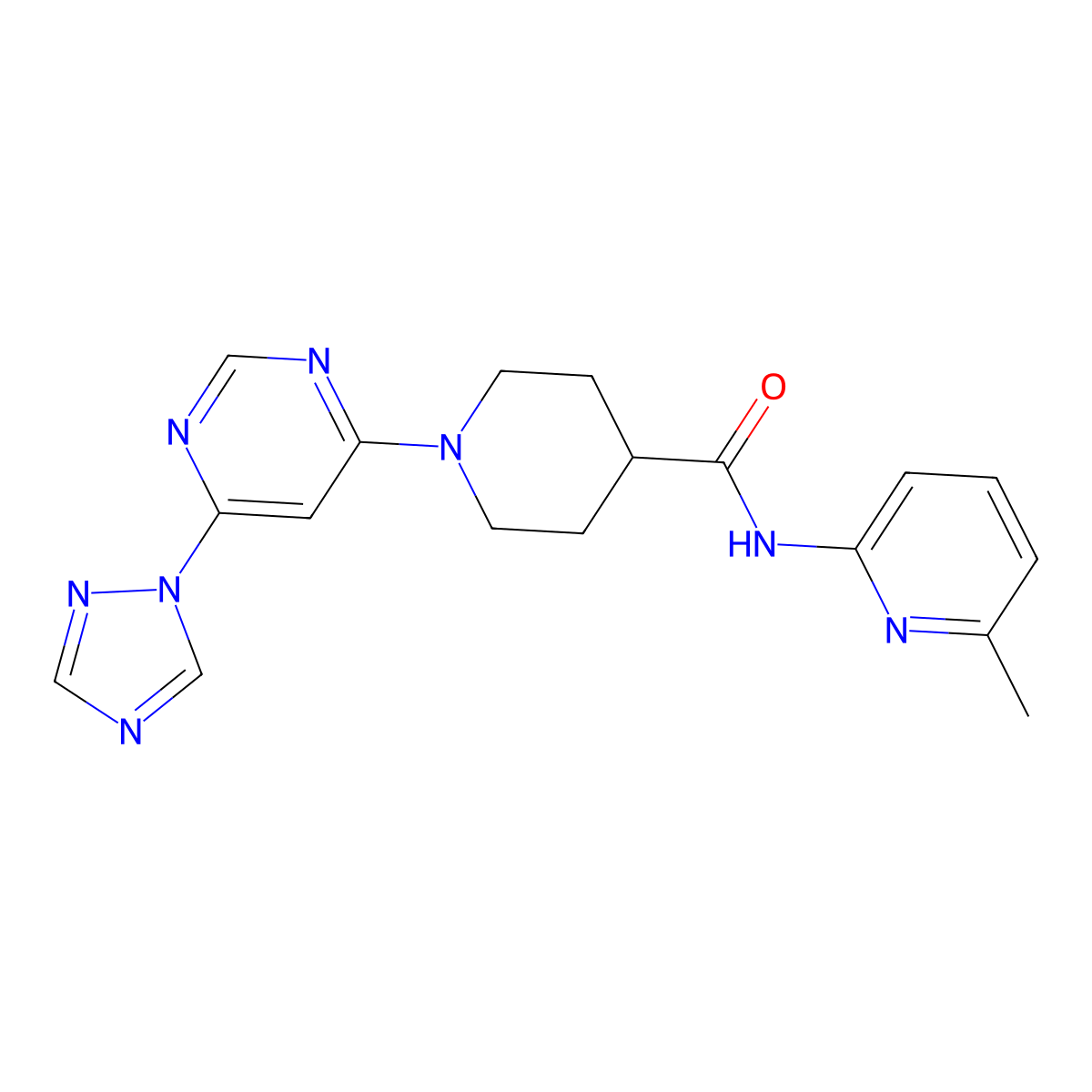 1-(6-(1H-1,2,4-triazol-1-yl)pyrimidin-4-yl)-N-(6-methylpyridin-2-yl)piperidine-4-carboxamide molecular structure, CAS 1797901-95-1