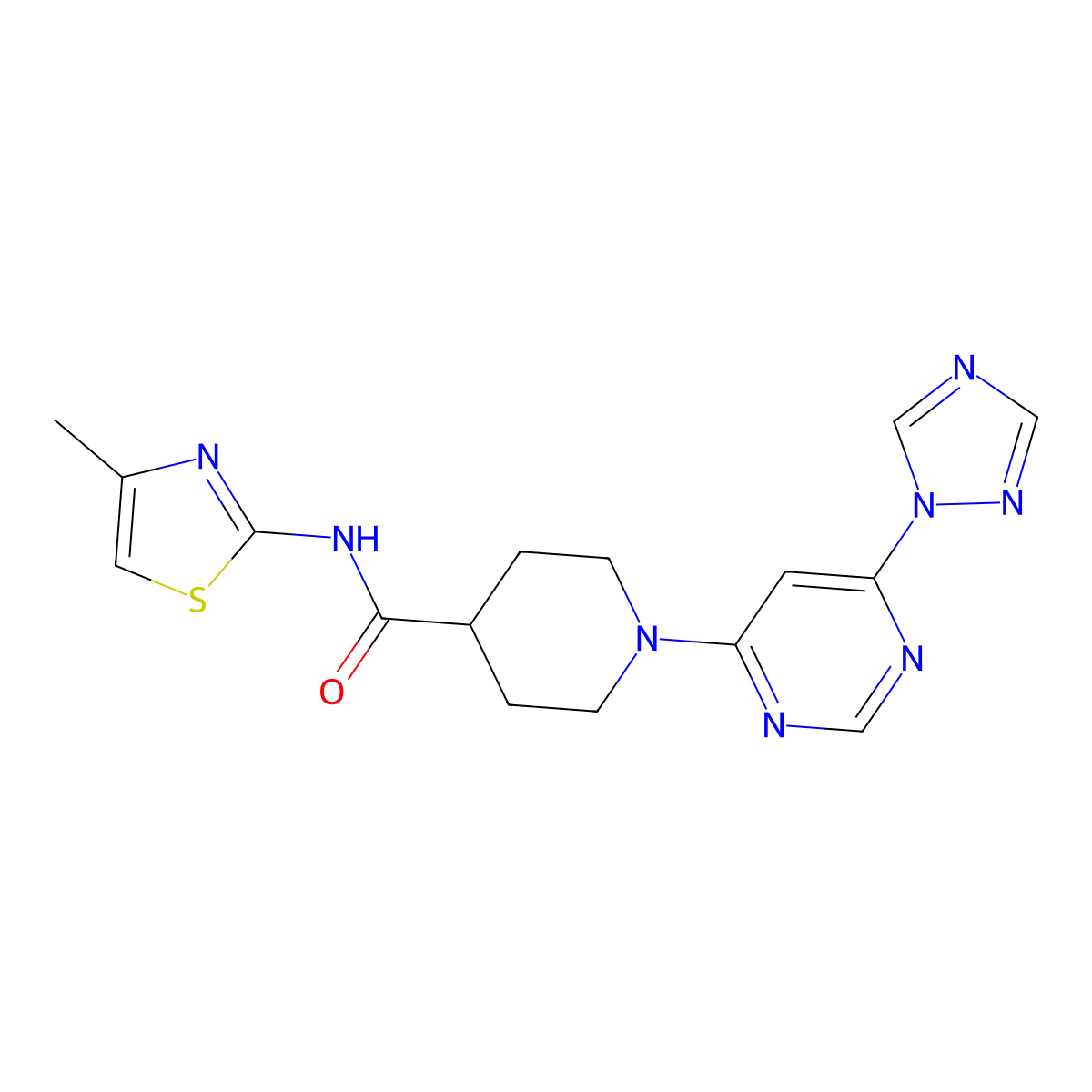 1-(6-(1H-1,2,4-triazol-1-yl)pyrimidin-4-yl)-N-(4-methylthiazol-2-yl)piperidine-4-carboxamide molecular structure, CAS 1797902-17-0