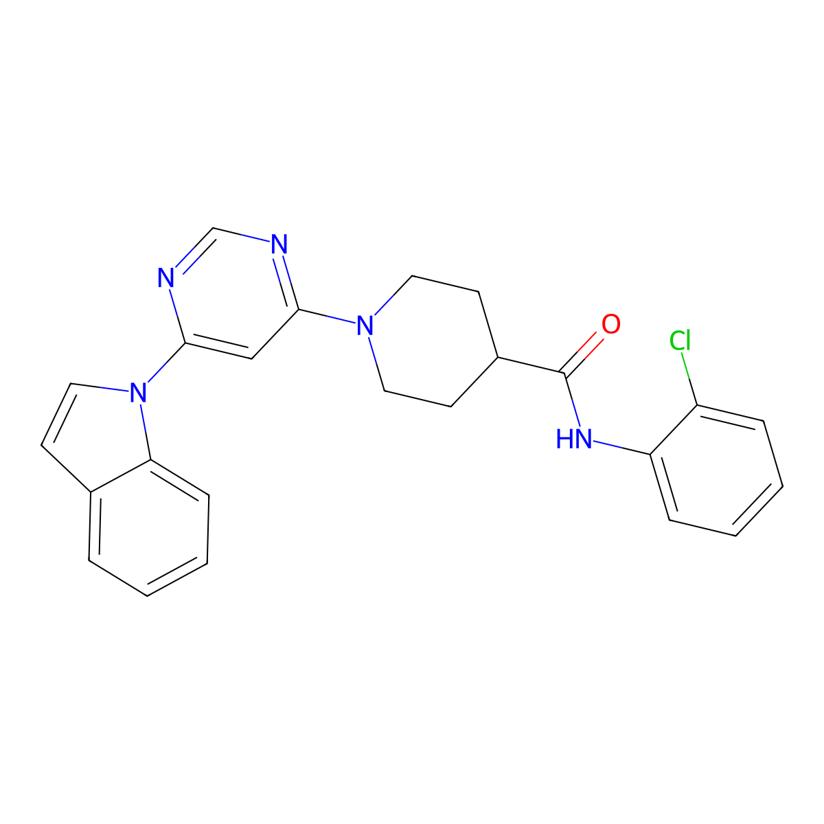 1-(6-(1H-indol-1-yl)pyrimidin-4-yl)-N-(2-chlorophenyl)piperidine-4-carboxamide molecular structure, CAS 1797902-69-2