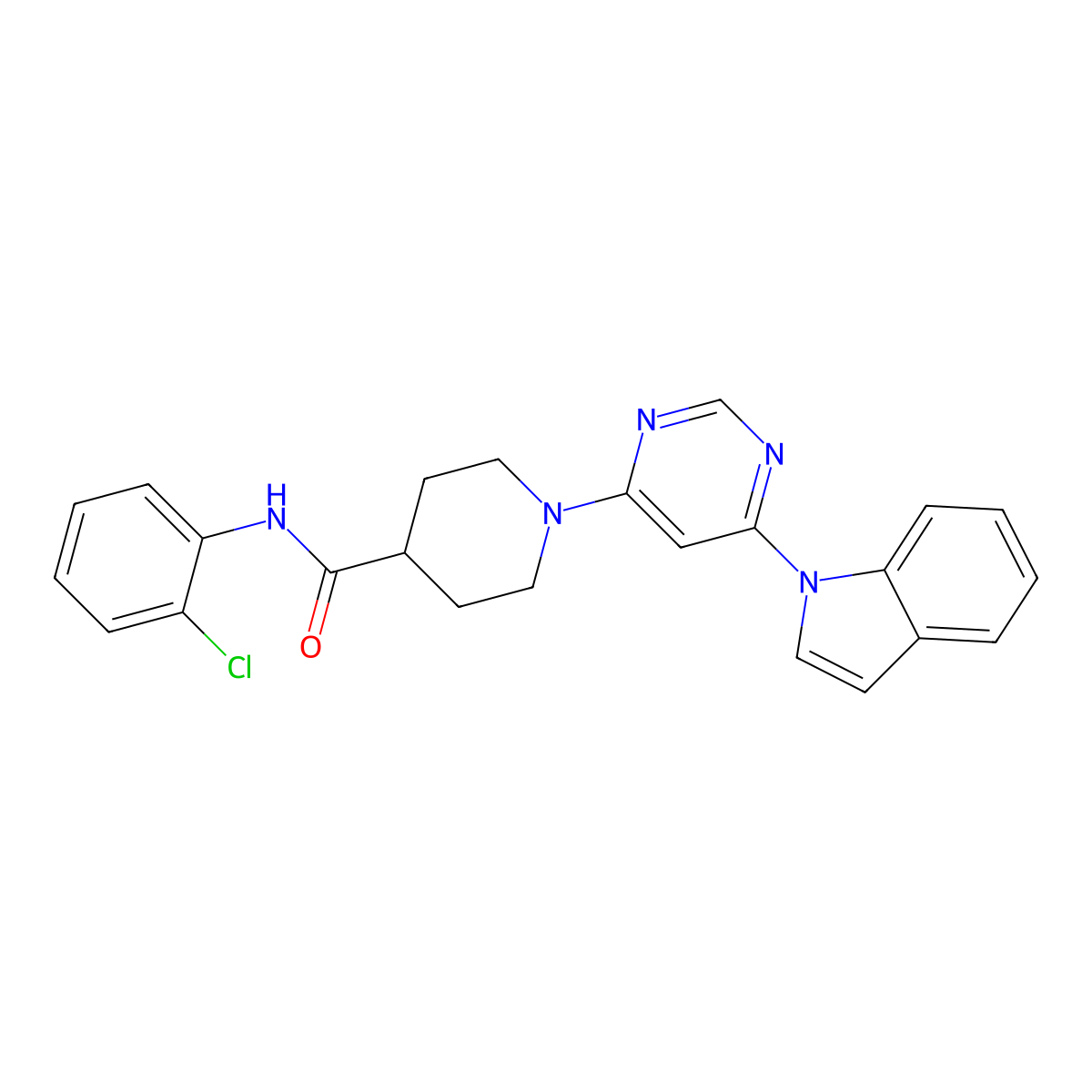 1-(6-(1H-indol-1-yl)pyrimidin-4-yl)-N-(2-chlorophenyl)piperidine-4-carboxamide molecular structure, CAS 1797902-69-2