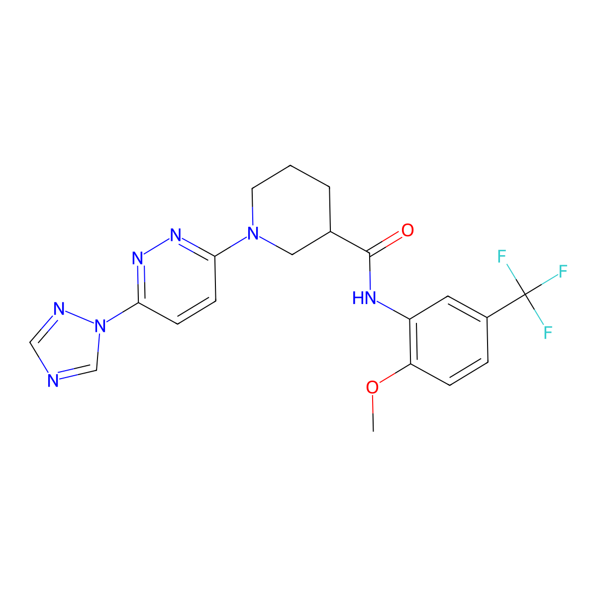 1-(6-(1H-1,2,4-triazol-1-yl)pyridazin-3-yl)-N-(2-methoxy-5-(trifluoromethyl)phenyl)piperidine-3-carboxamide molecular structure, CAS 1797902-82-9
