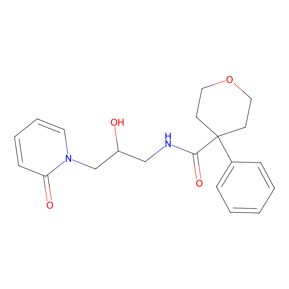 N-(2-hydroxy-3-(2-oxopyridin-1(2H)-yl)propyl)-4-phenyltetrahydro-2H-pyran-4-carboxamide molecular structure, CAS 1797903-05-9