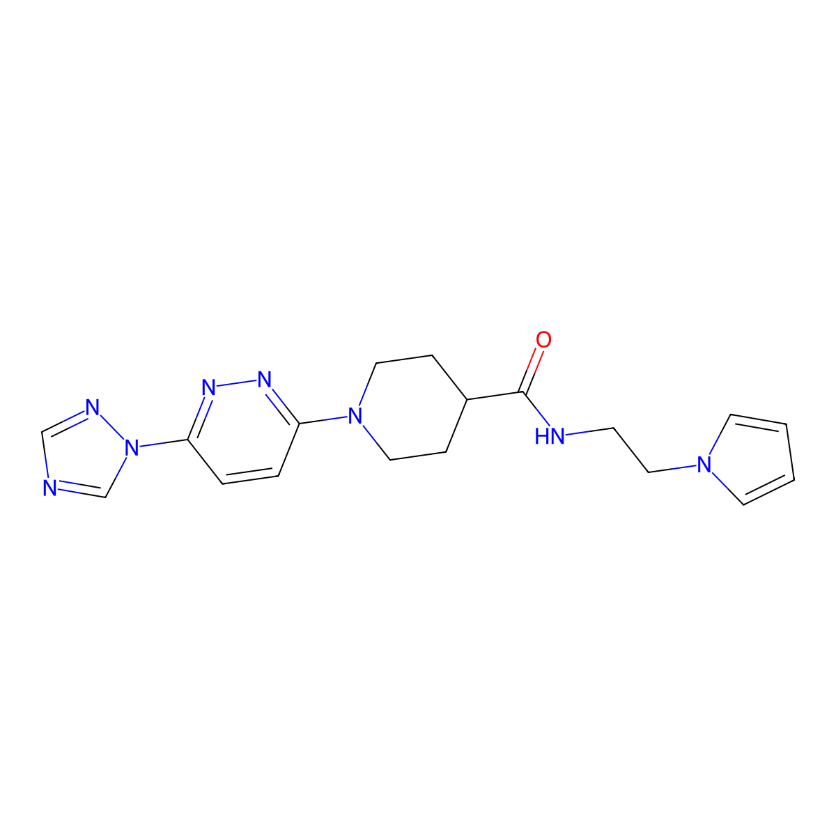 1-(6-(1H-1,2,4-triazol-1-yl)pyridazin-3-yl)-N-(2-(1H-pyrrol-1-yl)ethyl)piperidine-4-carboxamide molecular structure, CAS 1797903-10-6