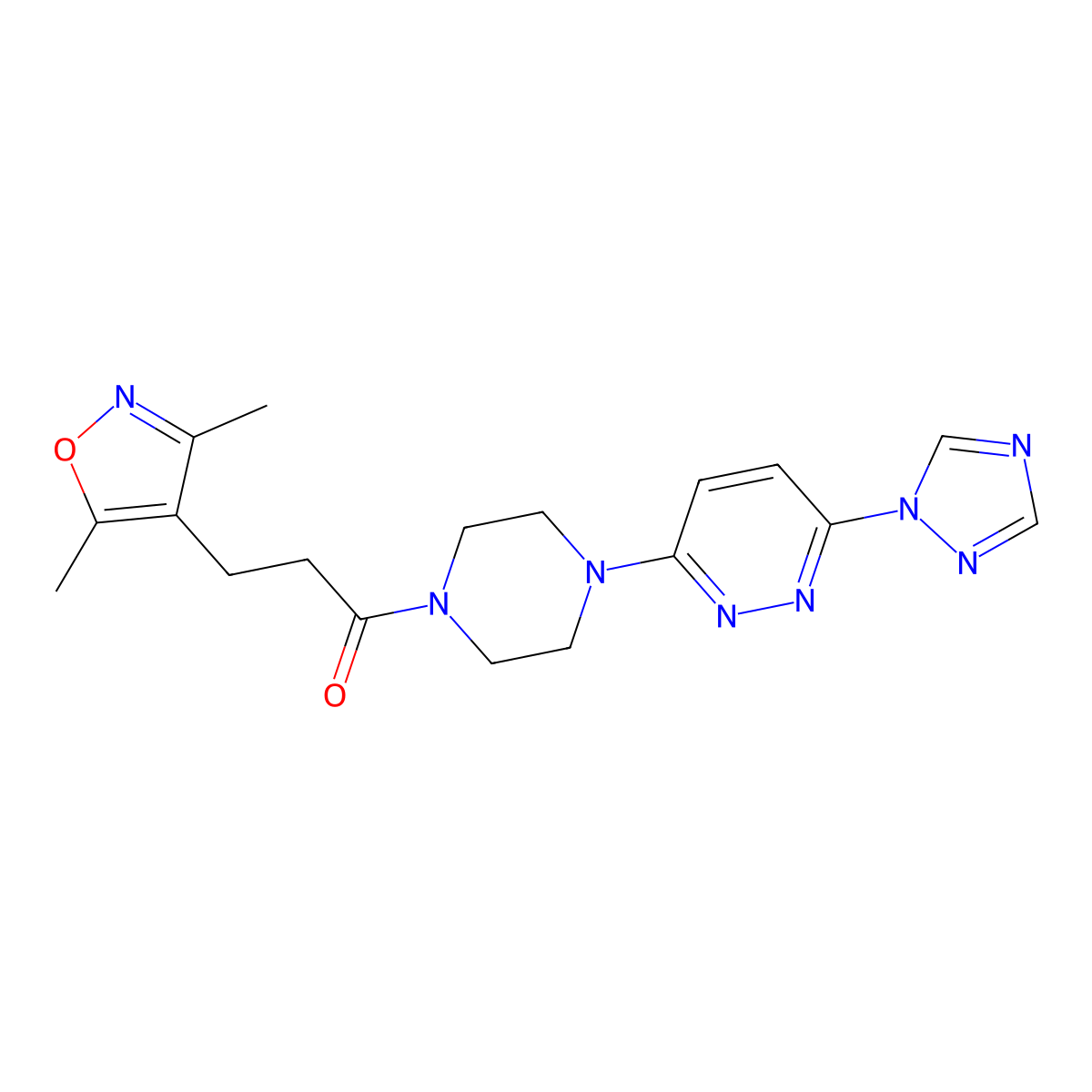 1-(4-(6-(1H-1,2,4-triazol-1-yl)pyridazin-3-yl)piperazin-1-yl)-3-(3,5-dimethylisoxazol-4-yl)propan-1-one molecular structure, CAS 1797903-17-3