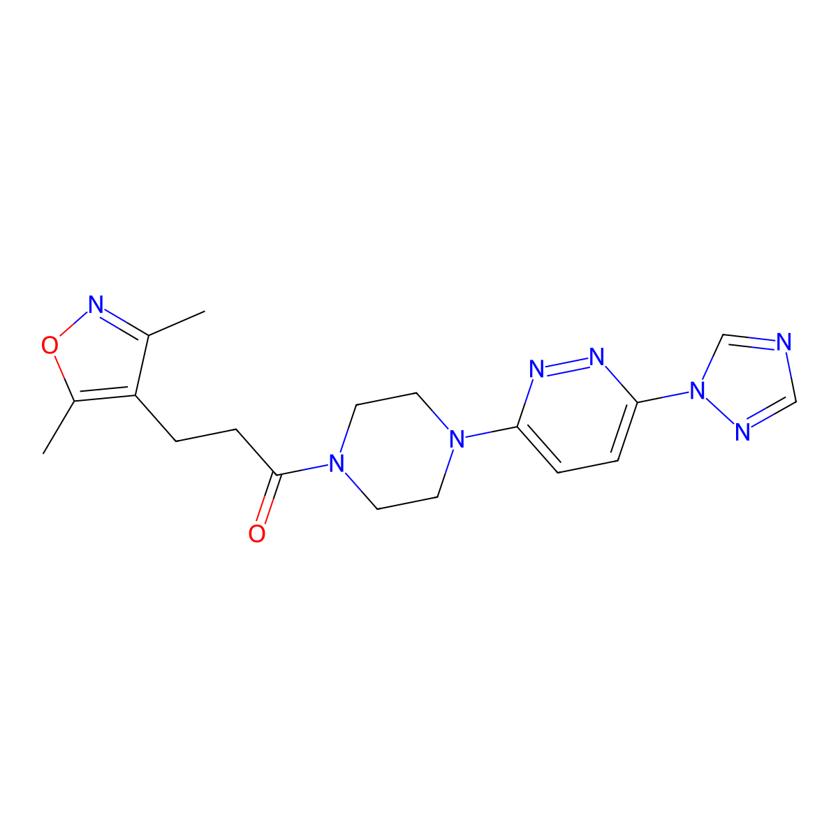 1-(4-(6-(1H-1,2,4-triazol-1-yl)pyridazin-3-yl)piperazin-1-yl)-3-(3,5-dimethylisoxazol-4-yl)propan-1-one molecular structure, CAS 1797903-17-3