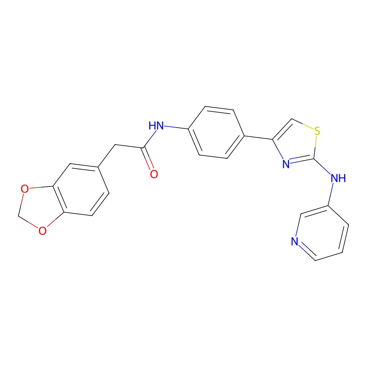 2-(benzo[d][1,3]dioxol-5-yl)-N-(4-(2-(pyridin-3-ylamino)thiazol-4-yl)phenyl)acetamide molecular structure, CAS 1797903-53-7
