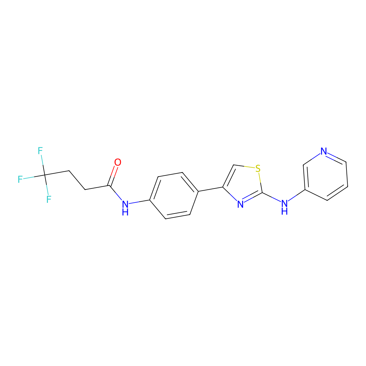 4,4,4-trifluoro-N-(4-(2-(pyridin-3-ylamino)thiazol-4-yl)phenyl)butanamide molecular structure, CAS 1797903-56-0