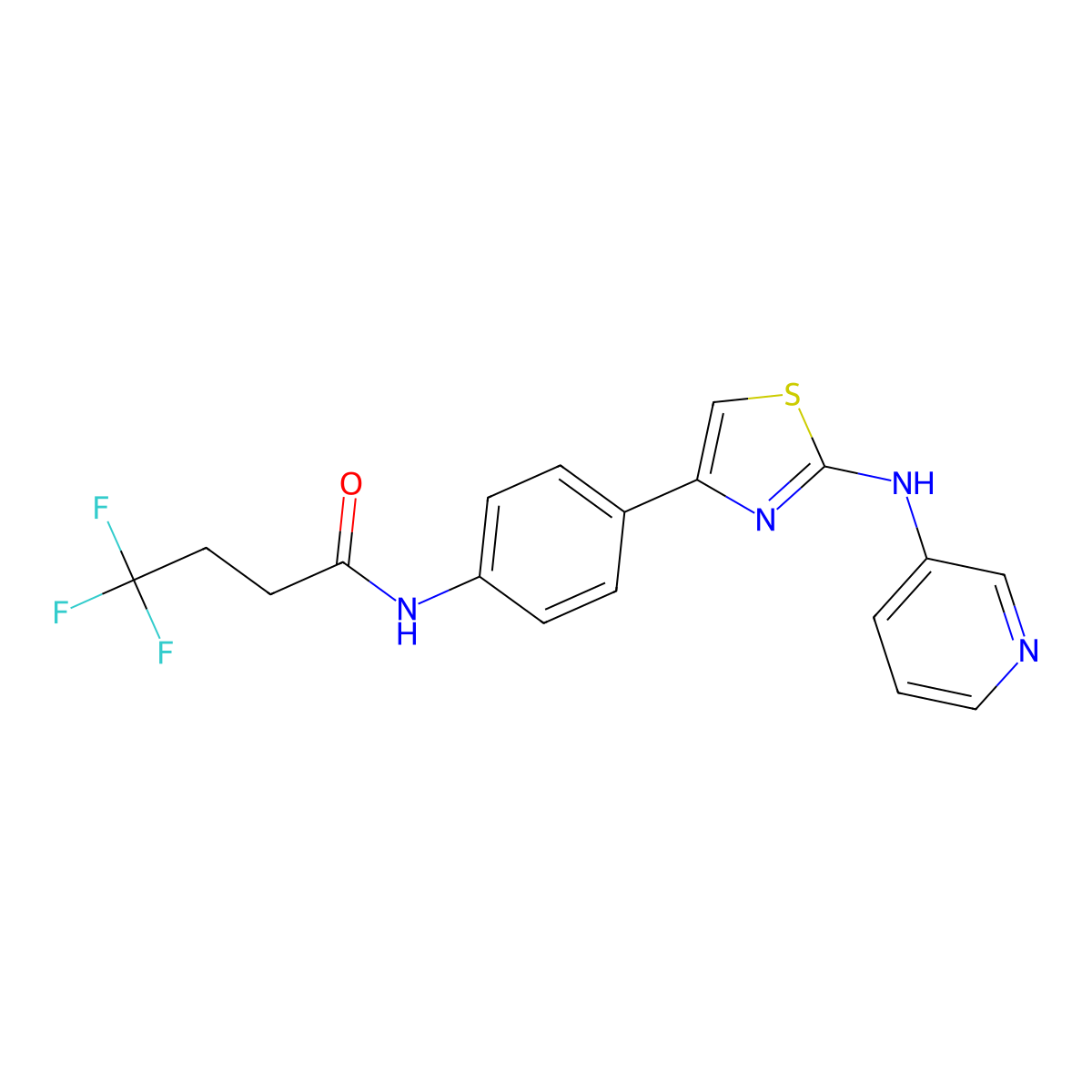 4,4,4-trifluoro-N-(4-(2-(pyridin-3-ylamino)thiazol-4-yl)phenyl)butanamide molecular structure, CAS 1797903-56-0