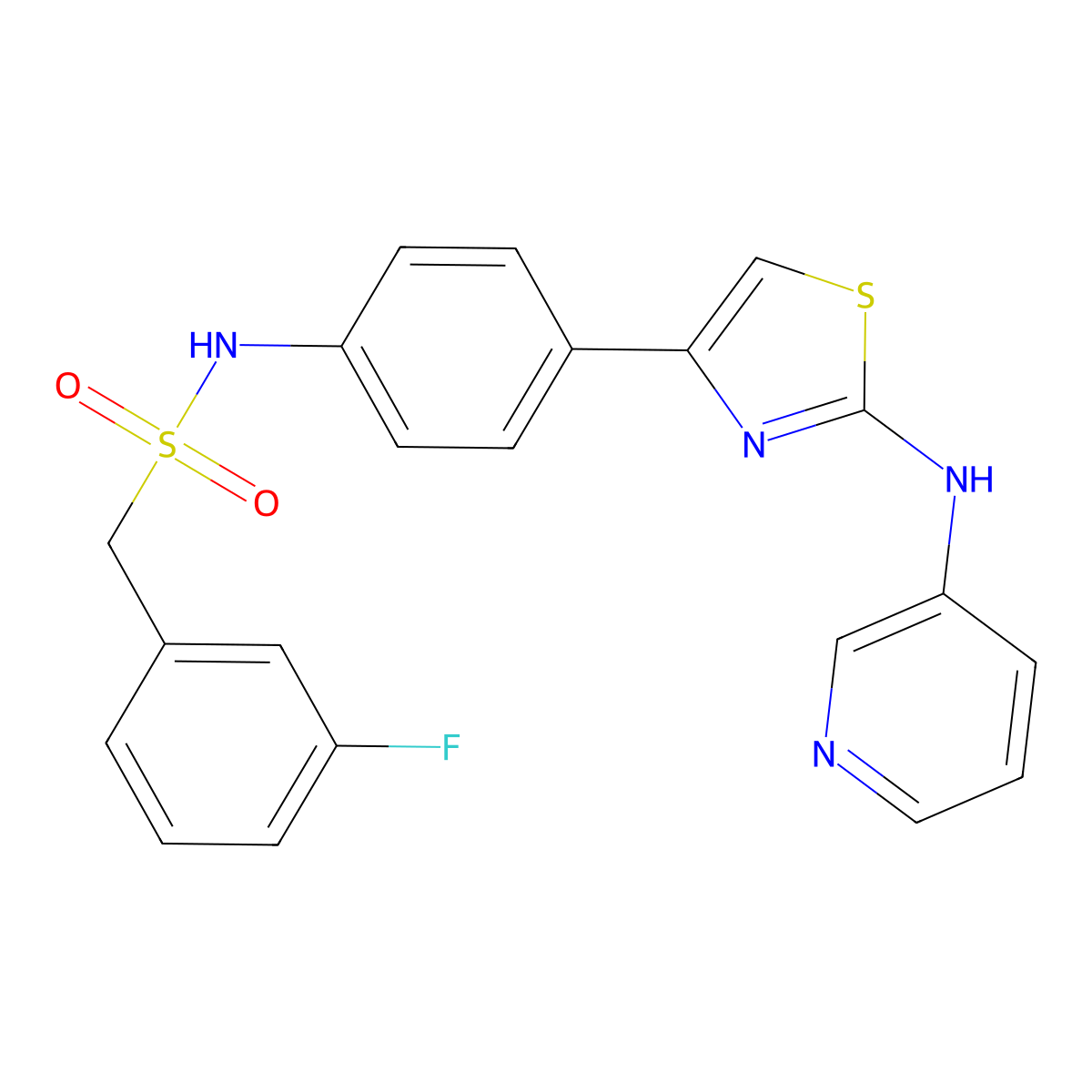 1-(3-fluorophenyl)-N-(4-(2-(pyridin-3-ylamino)thiazol-4-yl)phenyl)methanesulfonamide molecular structure, CAS 1797903-62-8