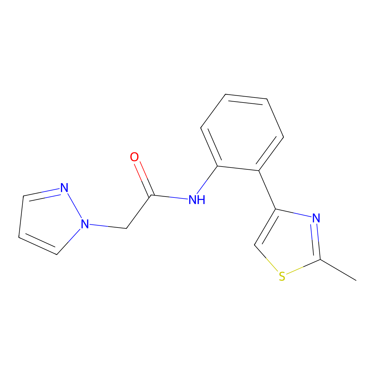 N-(2-(2-methylthiazol-4-yl)phenyl)-2-(1H-pyrazol-1-yl)acetamide molecular structure, CAS 1797904-04-1
