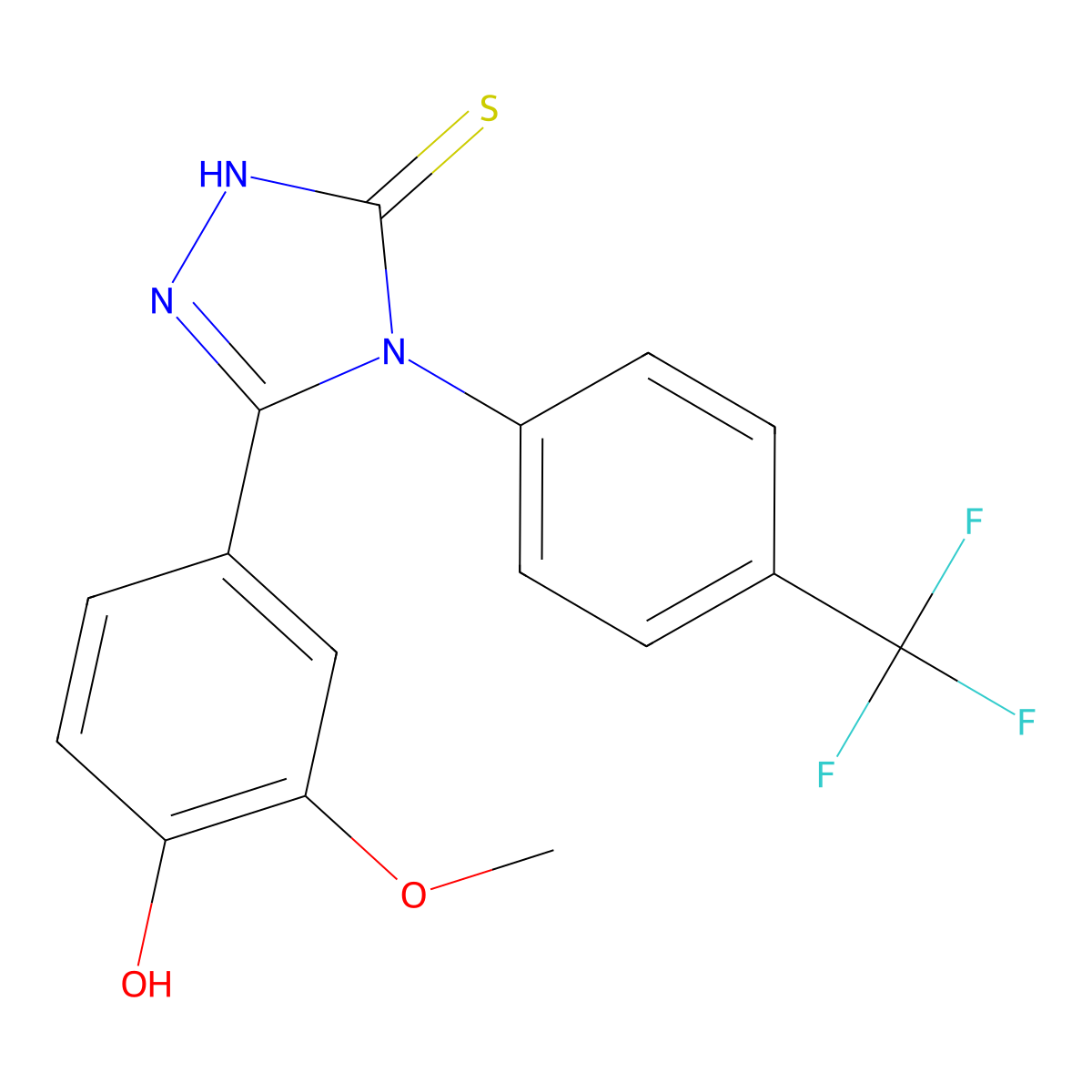 3-(4-Hydroxy-3-methoxyphenyl)-4-(4-(trifluoromethyl)phenyl)-1,2,4-triazoline-5-thione, 95% molecular structure, CAS 1797904-59-6