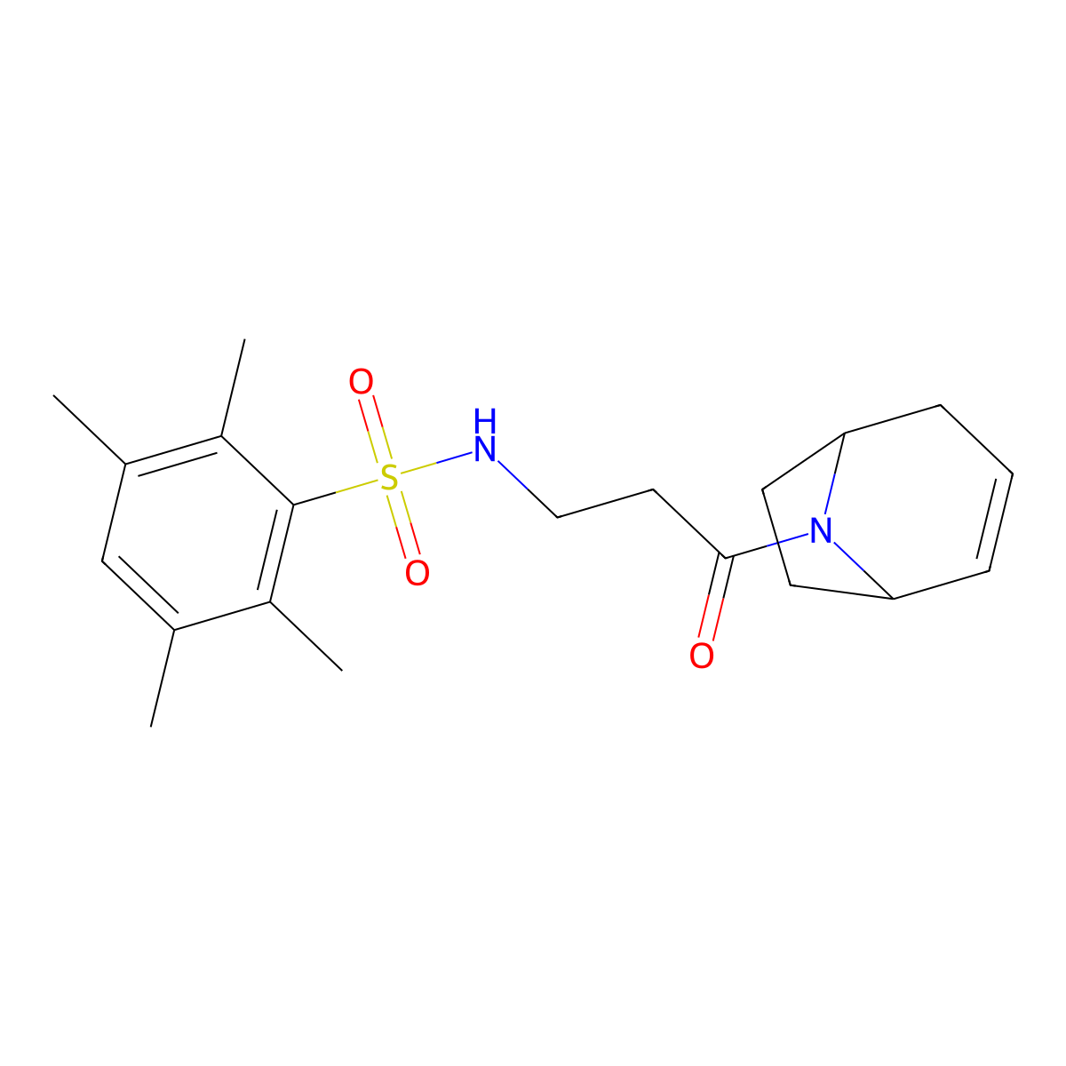 N-(3-((1R,5S)-8-azabicyclo[3.2.1]oct-2-en-8-yl)-3-oxopropyl)-2,3,5,6-tetramethylbenzenesulfonamide molecular structure, CAS 1797904-64-3