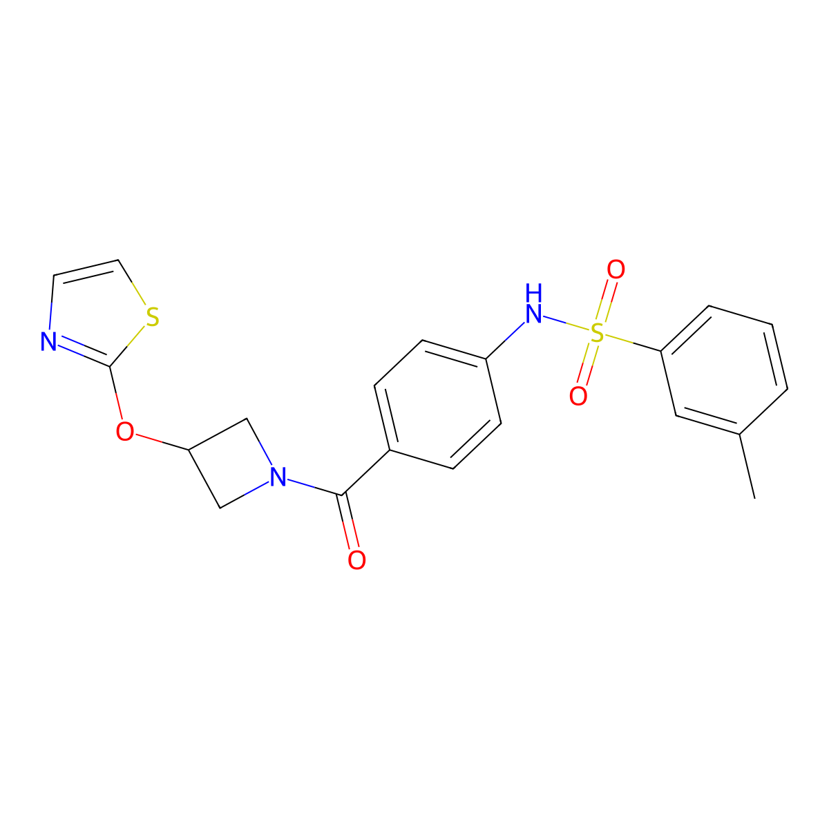 3-methyl-N-(4-(3-(thiazol-2-yloxy)azetidine-1-carbonyl)phenyl)benzenesulfonamide molecular structure, CAS 1797905-02-2