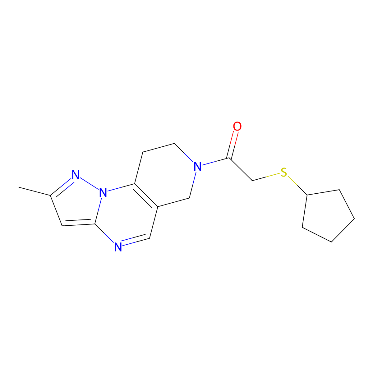 2-(Cyclopentylsulfanyl)-1-{4-methyl-2,3,7,11-tetraazatricyclo[7.4.0.0^{2,6}]trideca-1(9),3,5,7-tetraen-11-yl}ethan-1-one molecular structure, CAS 1797905-70-4