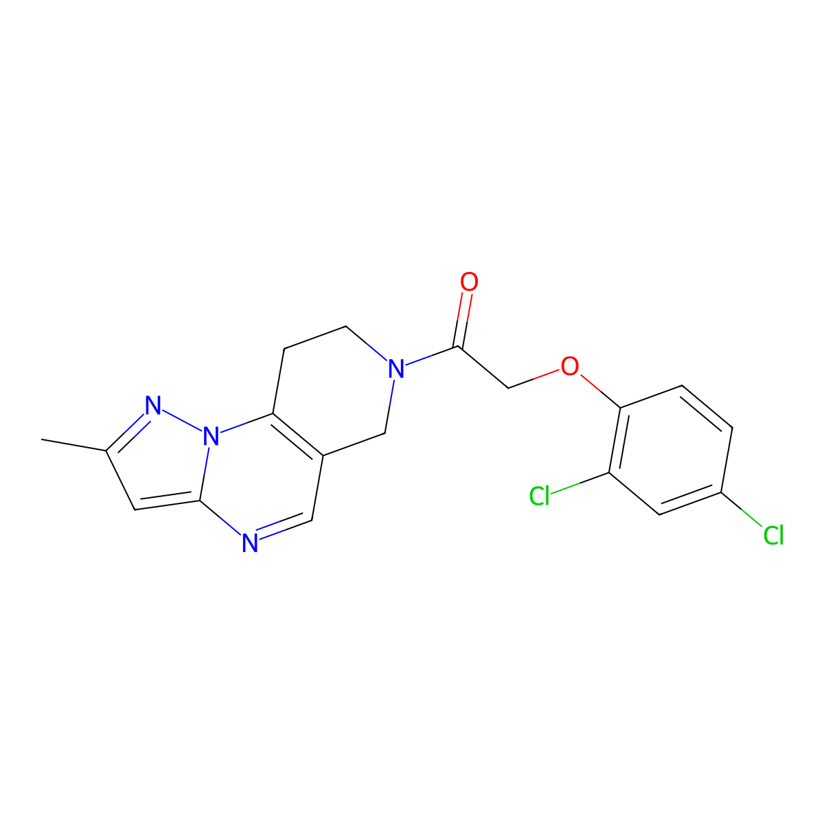 2-(2,4-Dichlorophenoxy)-1-{4-methyl-2,3,7,11-tetraazatricyclo[7.4.0.0^{2,6}]trideca-1(9),3,5,7-tetraen-11-yl}ethan-1-one molecular structure, CAS 1797905-73-7