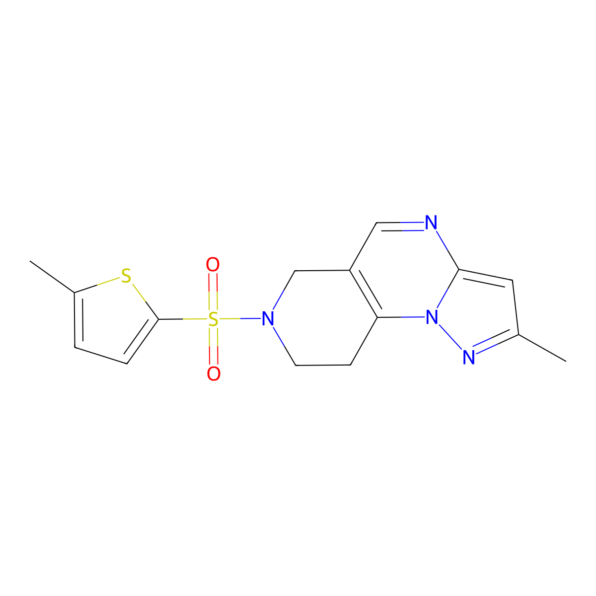 2-Methyl-7-((5-methylthiophen-2-yl)sulfonyl)-6,7,8,9-tetrahydropyrazolo[1,5-a]pyrido[3,4-e]pyrimidine molecular structure, CAS 1797905-96-4