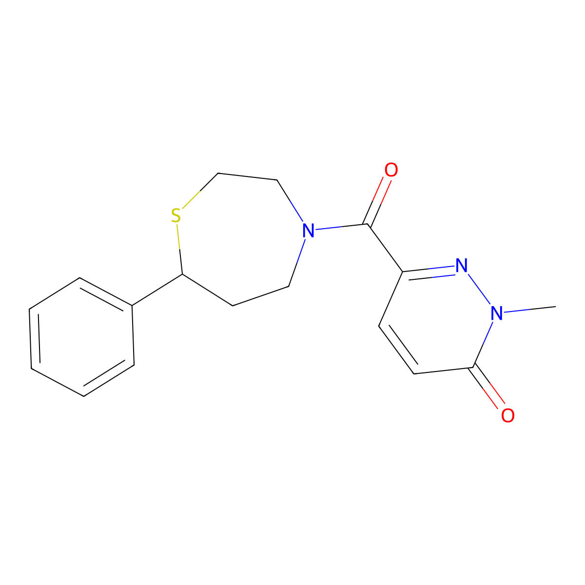 2-methyl-6-(7-phenyl-1,4-thiazepane-4-carbonyl)pyridazin-3(2H)-one molecular structure, CAS 1797906-51-4