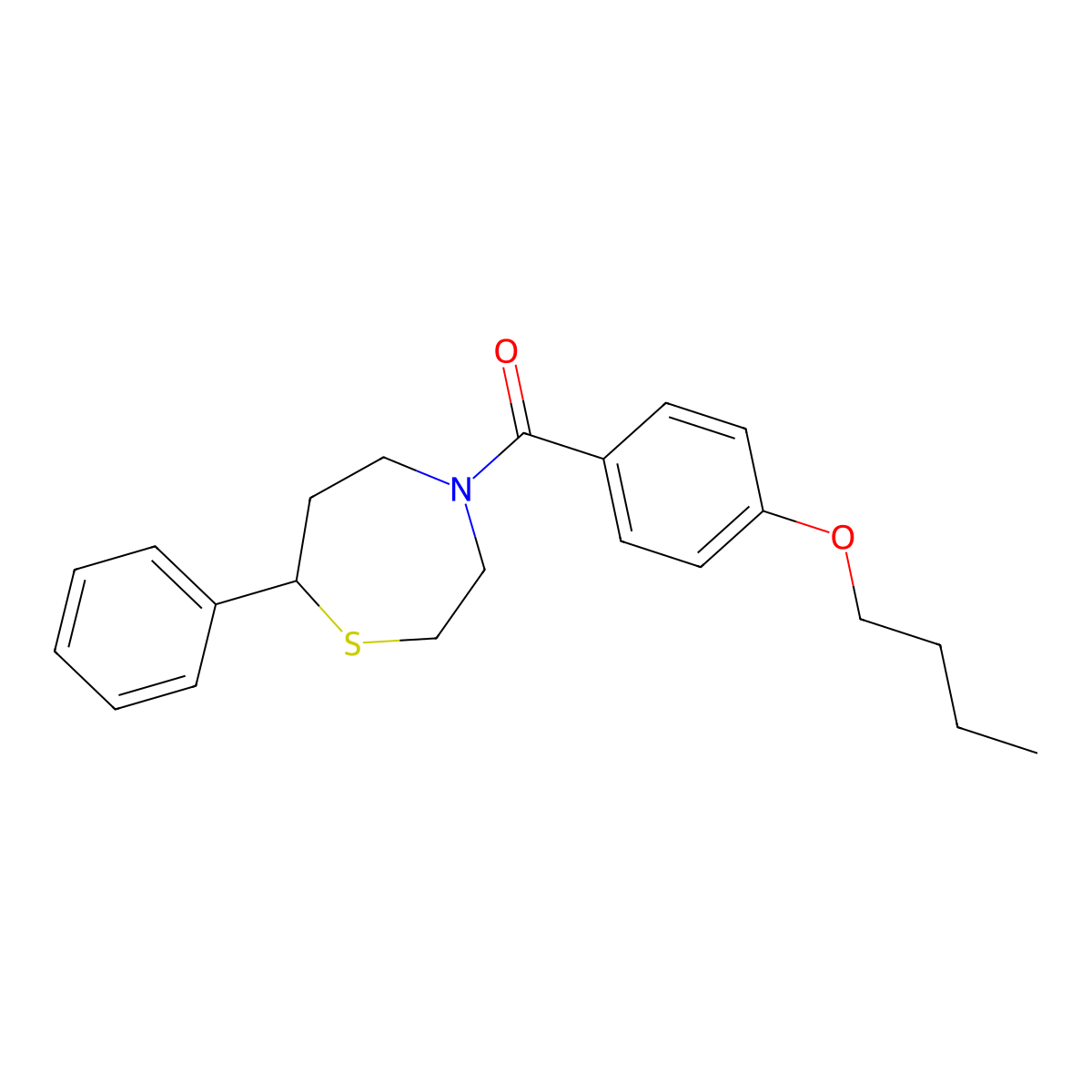 (4-Butoxyphenyl)(7-phenyl-1,4-thiazepan-4-yl)methanone molecular structure, CAS 1797906-64-9