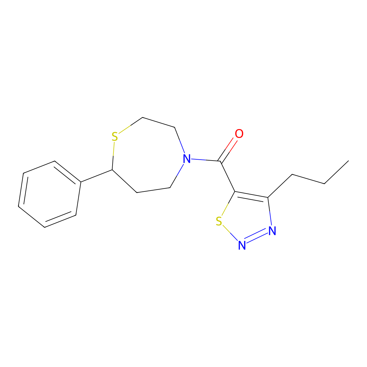 (7-Phenyl-1,4-thiazepan-4-yl)(4-propyl-1,2,3-thiadiazol-5-yl)methanone molecular structure, CAS 1797906-81-0