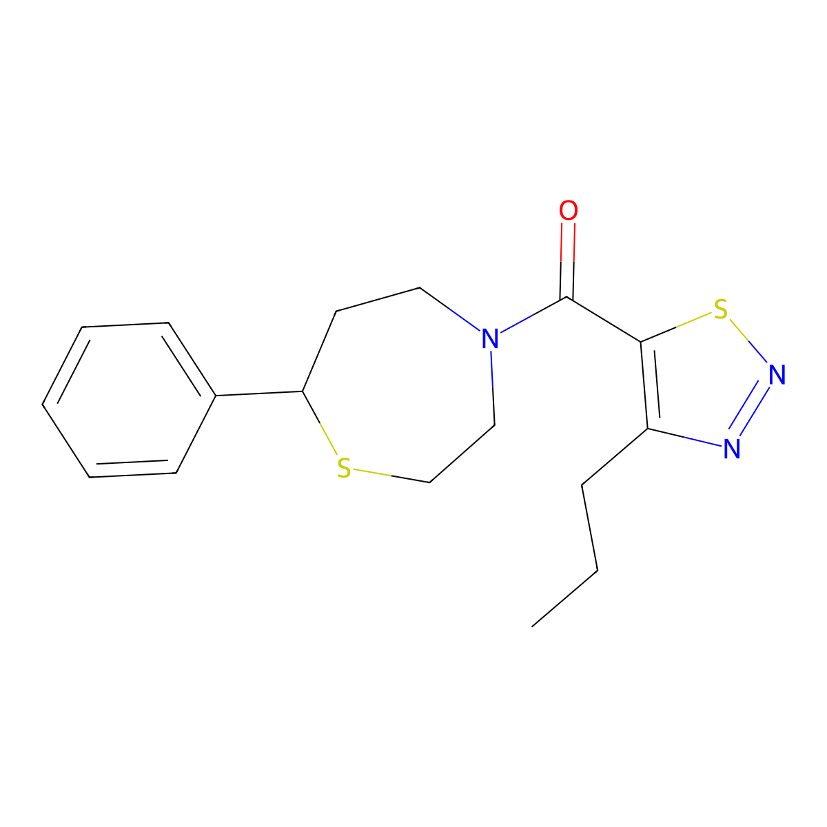 (7-Phenyl-1,4-thiazepan-4-yl)(4-propyl-1,2,3-thiadiazol-5-yl)methanone molecular structure, CAS 1797906-81-0