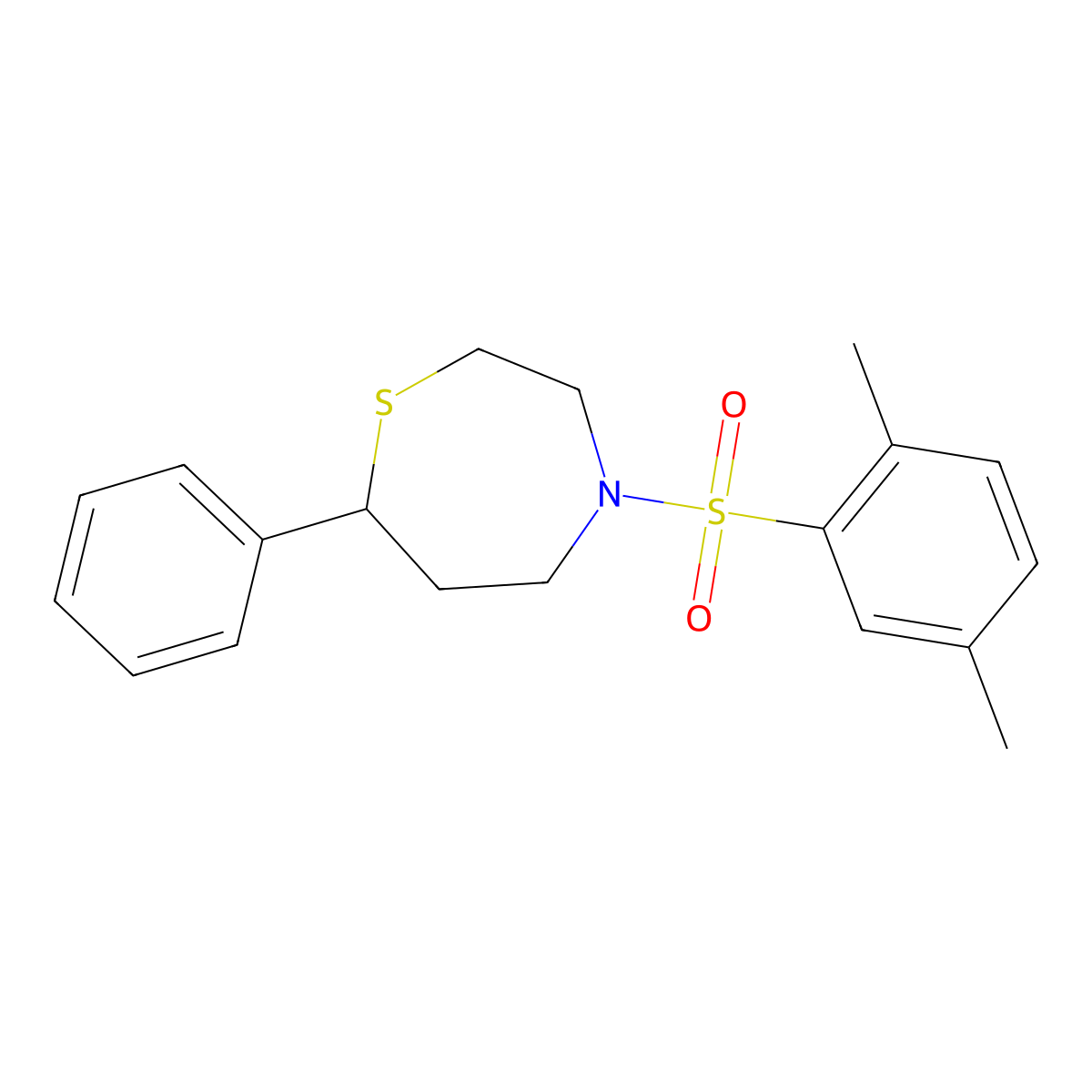 4-((2,5-Dimethylphenyl)sulfonyl)-7-phenyl-1,4-thiazepane molecular structure, CAS 1797907-38-0